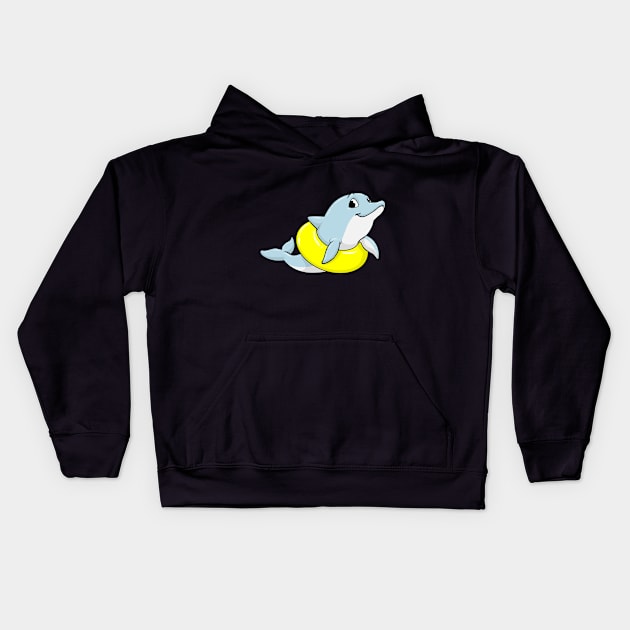 Dolphin at swimming with swim ring Kids Hoodie by Markus Schnabel